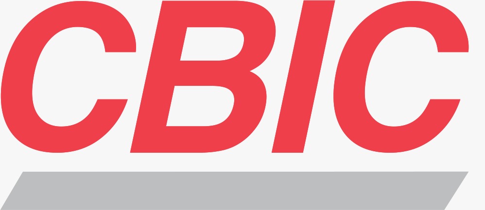Logomarca com as letras C B I C em vermelho sobre uma faixa cinza, com o fundo branco